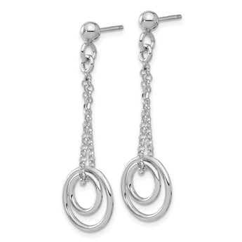 Sterling Silver Rh-plated Polished Circles on Chain Dangle Earring