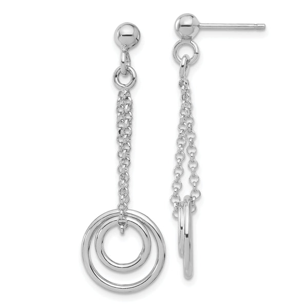 Sterling Silver Rh-plated Polished Circles on Chain Dangle Earring