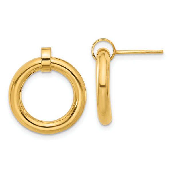 Sterling Silver Gold-tone Polished Circle Post Dangle Earrings