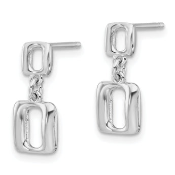 Sterling Silver Rhodium-plated Square Link Dangle Post Earrings