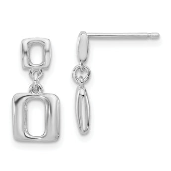 Sterling Silver Rhodium-plated Square Link Dangle Post Earrings
