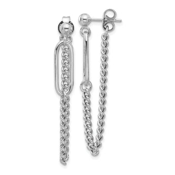 Sterling Silver Rhodium-plated Post Chain Dangle Earrings
