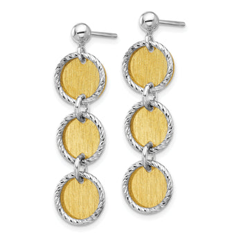 SS Rhodium/Gold-plated Polished/Brushed Circles Dangle Earrings