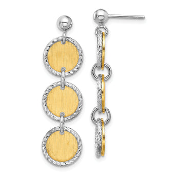 SS Rhodium/Gold-plated Polished/Brushed Circles Dangle Earrings