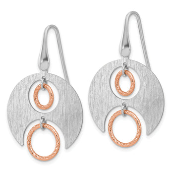SS Rhodium/Rose gold-plat Polished/Brushed Dangle Earrings