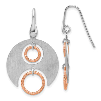SS Rhodium/Rose gold-plat Polished/Brushed Dangle Earrings