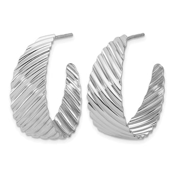 Sterling Silver Rh-plat Polished Grooved Left/Right J-Hoop Earring - Birthstone Company