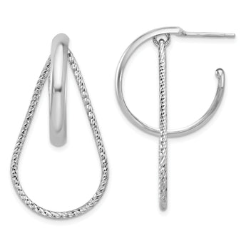 Sterling Silver Rh-plated Polished and Diamond-cut  Dangle Earring