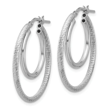 Sterling Silver Rh-plat Polished and Textured Double Hoop Earrings