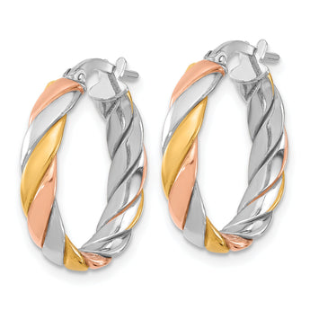 Sterling Silver with Gold and Rose-tone Polished Hoop Earrings