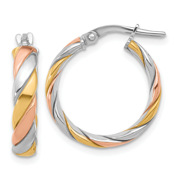 Sterling Silver with Gold and Rose-tone Polished Hoop Earrings