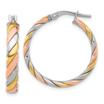 Sterling Silver with Gold and Rose-tone Polished Hoop Earrings