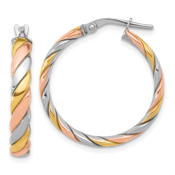 Sterling Silver with Gold and Rose-tone Polished Hoop Earrings