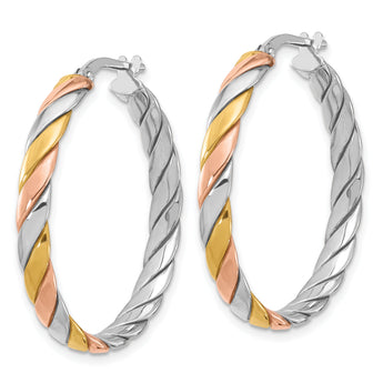 Sterling Silver with Gold and Rose-tone Polished Hoop Earrings
