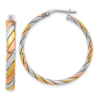 Sterling Silver with Gold and Rose-tone Polished Hoop Earrings