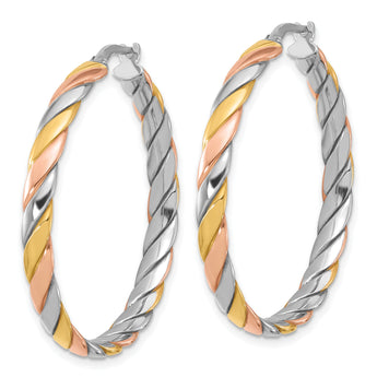 Sterling Silver with Gold and Rose-tone Polished Hoop Earrings