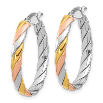 Sterling Silver with Gold and Rose-tone Polished Hoop Earrings