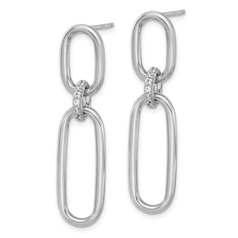 Sterling Silver Rh-plated Polished CZ Dangle Post Earrings