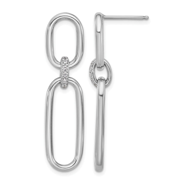 Sterling Silver Rh-plated Polished CZ Dangle Post Earrings - Birthstone Company
