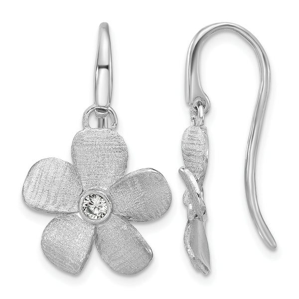 SS RH-plat Radiant Essence Pol/Scratch CZ Flower Earrings - Birthstone Company