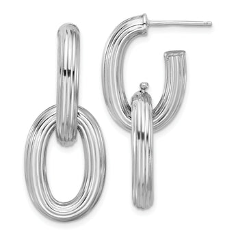 Sterling Silver Rh-plated Polished and Grooved Drop Post Earrings