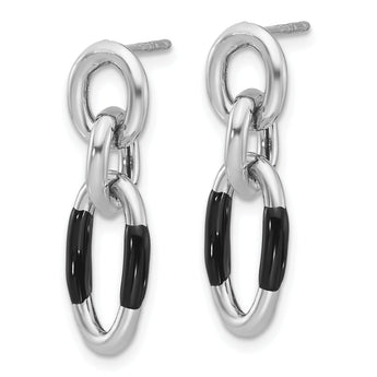 Sterling Silver Rhodium-plated with Enamel Dangle Post Earrings
