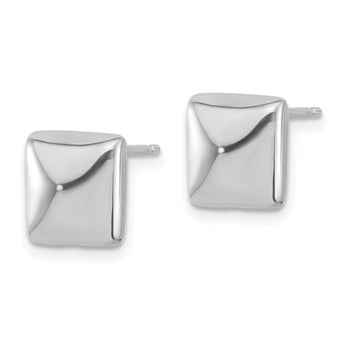 Sterling Silver Rh-plat Polished Hollow Puffed Square Post Earring