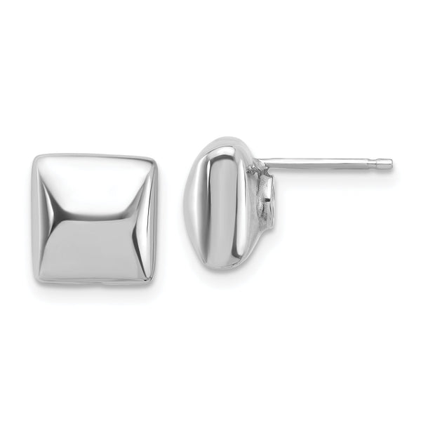 Sterling Silver Rh-plat Polished Hollow Puffed Square Post Earring