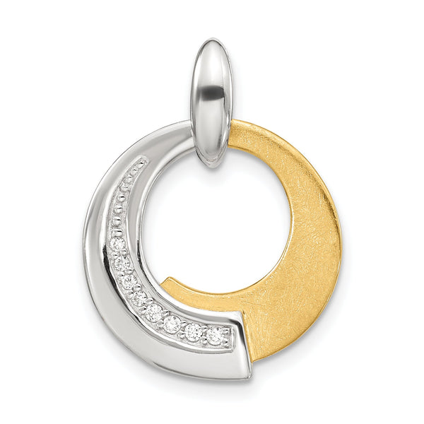 Sterling Silver Rh-p and Gold-plated CZ Brushed Pendant