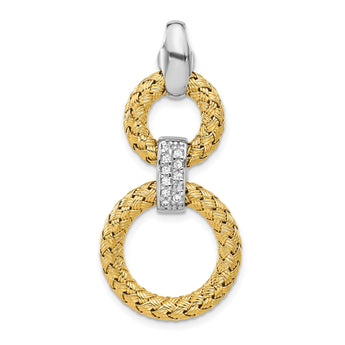 Sterling Silver Rh-plat and Gold-plated CZ Woven Circles Pendant