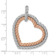 Sterling Silver Rh-plat and Rose-plated Woven Hearts Pendant