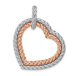 Sterling Silver Rh-plat and Rose-plated Woven Hearts Pendant