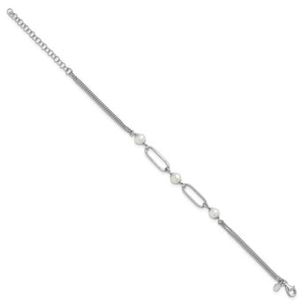 Sterling SilverRhodium-Rhodium-Plated Polished FWC Pearls With 2 Inch Extention. Bracelet - Birthstone Company