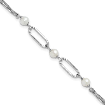 Sterling SilverRhodium-Rhodium-Plated Polished FWC Pearls With 2 Inch Extention. Bracelet - Birthstone Company
