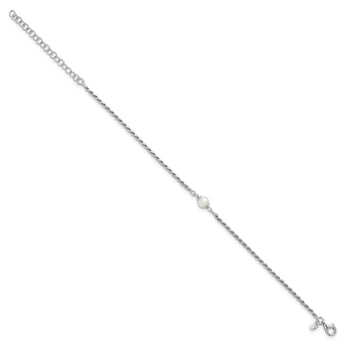 Sterling Silver Rhodium-Plated-plt Polished FWC Pearl with 2in ext. Bracelet - Birthstone Company