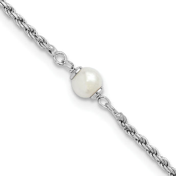 Sterling Silver Rhodium-Plated-plt Polished FWC Pearl with 2in ext. Bracelet - Birthstone Company