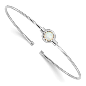 Sterling Silver RH-plated Polished Opal Cuff Bracelet - Birthstone Company