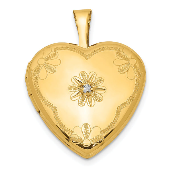 1/20 Gold Filled with Diamond Flower Design 15mm Heart Locket