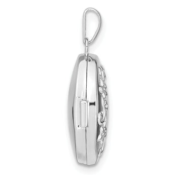 Sterling Silver Rhodium-plated Floral 17mm Oval Locket
