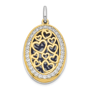 Sterling Silver Yellow & White Rhodium-plated Heart CZ 26mm Swing Locket