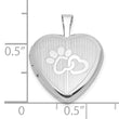 Sterling Silver Rhodium-plated Paw Prints w/Heart 16mm Heart Locket