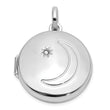 Sterling Silver Rhodium-plated 20mm Diamond Moon/Star Round Locket