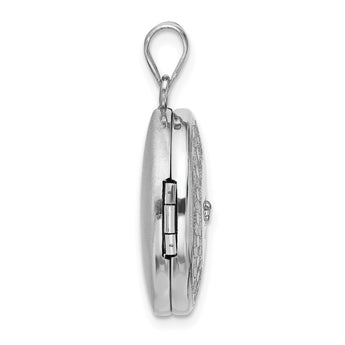 Sterling Silver Rh-plated Diamond Star 20mm Circular Border Round Locket