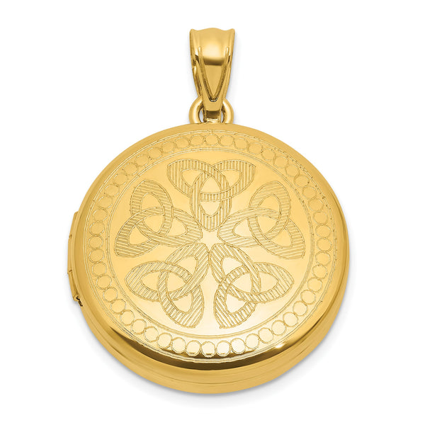 Sterling Silver Gold-plated Polished Front/Brushed Back Celtic Trinity 20mm Round Locket - Birthstone Company
