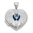 Sterling Silver Rhodium-plated Blue Topaz December Birthstone 18mm Heart Locket