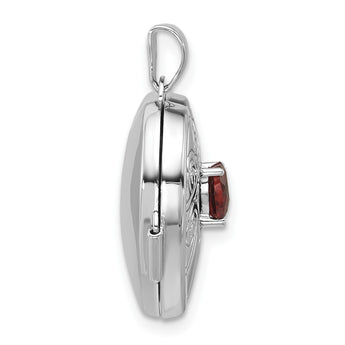 Sterling Silver Rhodium-plated Garnet January Birthstone 18mm Heart Locket - Birthstone Company