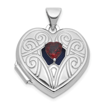 Sterling Silver Rhodium-plated Garnet January Birthstone 18mm Heart Locket - Birthstone Company