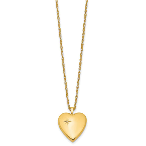 1/20 Gold Filled 20mm Polished/Satin Diamond Star Heart Locket Necklace - Birthstone Company