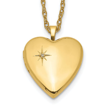 1/20 Gold Filled 20mm Polished/Satin Diamond Star Heart Locket Necklace