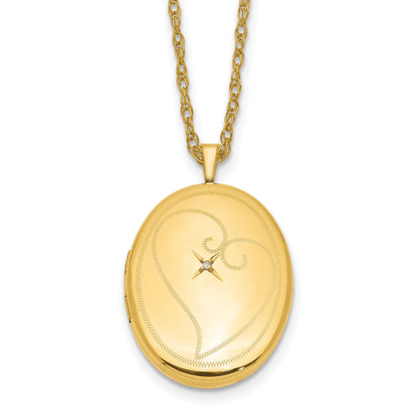 1/20 Gold Filled 26mm Diamond in Heart Oval Locket Necklace - Birthstone Company